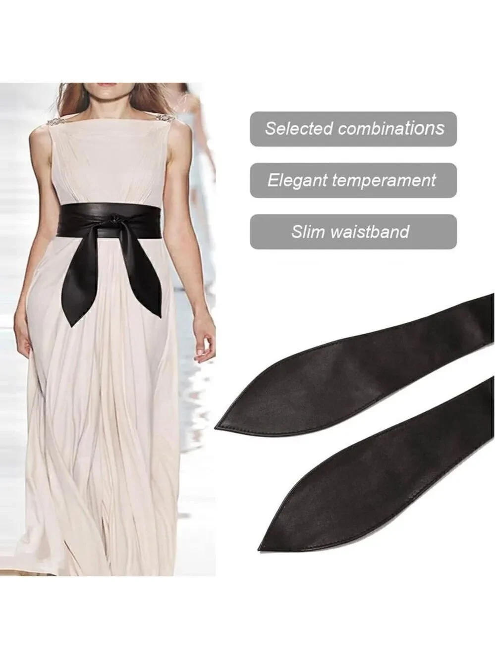 Black Vegan Leather Wide Obi Belt